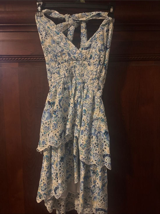 Just Me Dresses & Skirts - Just Me Blue and White Floral Eyelet halter Dress medium